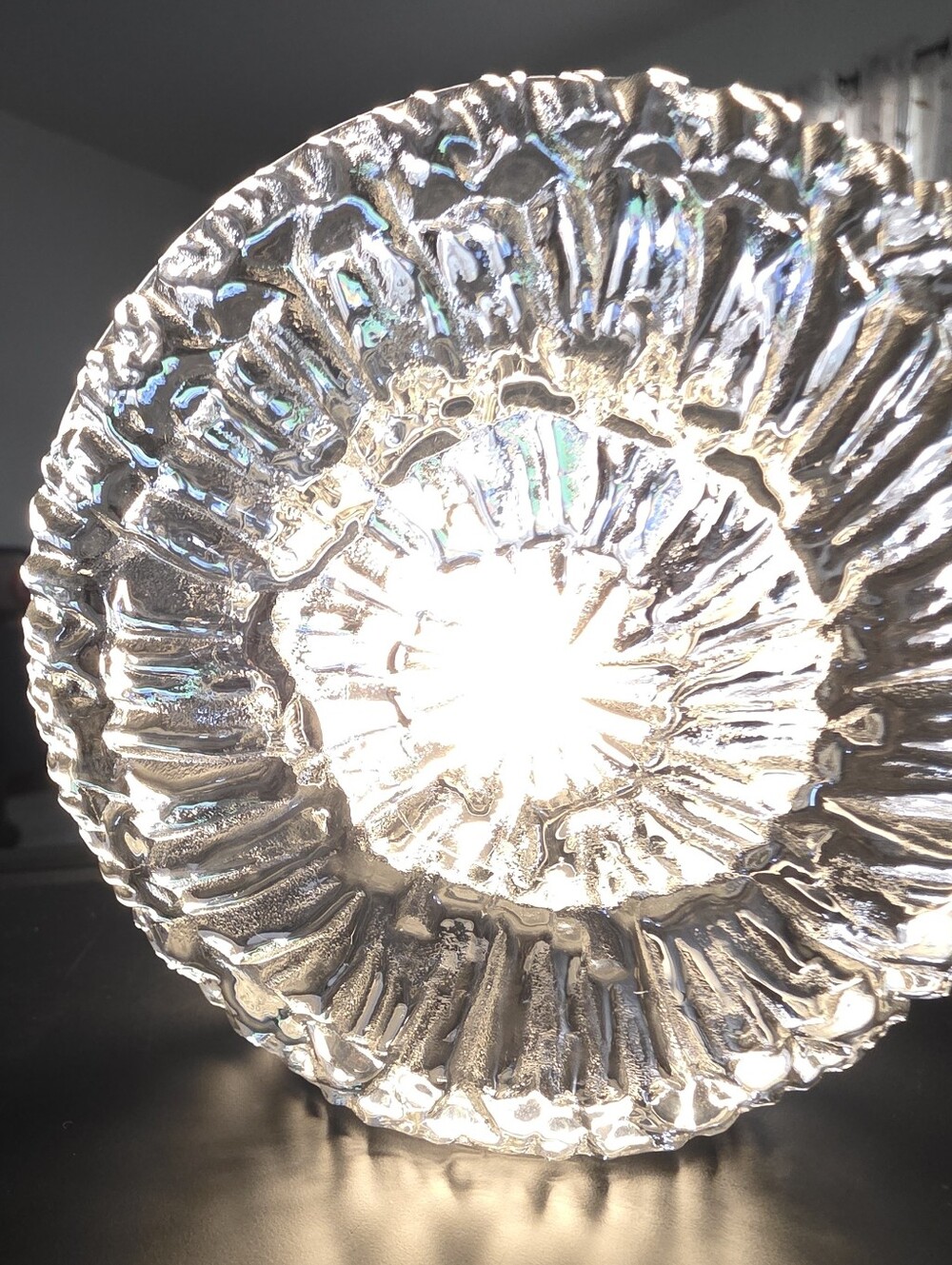 Vintage Clear Art Glass Votive Candle Holder Sunburst Sculptural MCM